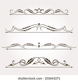 Set of calligraphic floral design elements and page decoration. Vector illustration