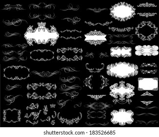 Set of calligraphic and floral design elements.