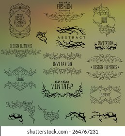 Set of calligraphic and floral design elements.