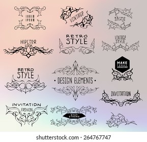 Set of calligraphic and floral design elements.