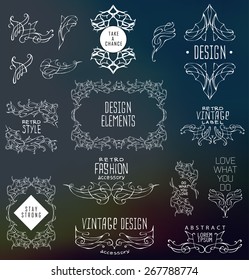 Set of calligraphic and floral design elements.