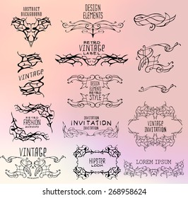 Set of calligraphic and floral design elements.