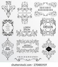 Set of calligraphic and floral design elements.