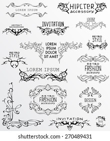 Set of calligraphic and floral design elements.