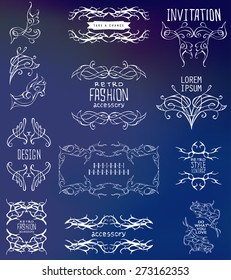 Set of calligraphic and floral design elements.