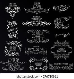 Set of calligraphic and floral design elements.