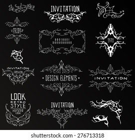 Set of calligraphic and floral design elements.