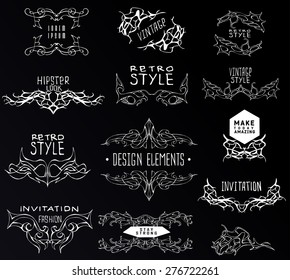 Set of calligraphic and floral design elements.