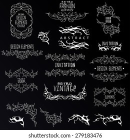 Set of calligraphic and floral design elements.