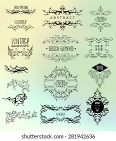 Set of calligraphic and floral design elements.