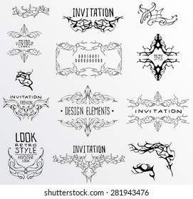 Set of calligraphic and floral design elements.