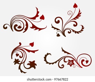 Set of calligraphic floral design elements and page decoration. Vector illustration