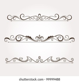 Set of calligraphic floral design elements and page decoration. Vector illustration