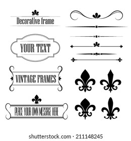 Set of calligraphic flourish design elements, borders and frames - fleur de lis vol 3