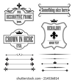 Set of calligraphic flourish design elements, deviders, frames and borders - decorative vintage style - fleur de lis