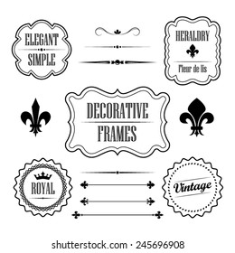 Set of calligraphic flourish design elements - fleur de lis, dividers, frames and borders - decorative vintage style vol. 2