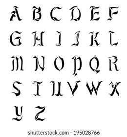 Set of calligraphic font symbols