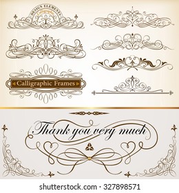 Set of Calligraphic Frames and Design Elements Vector Illustration with all separated elements.