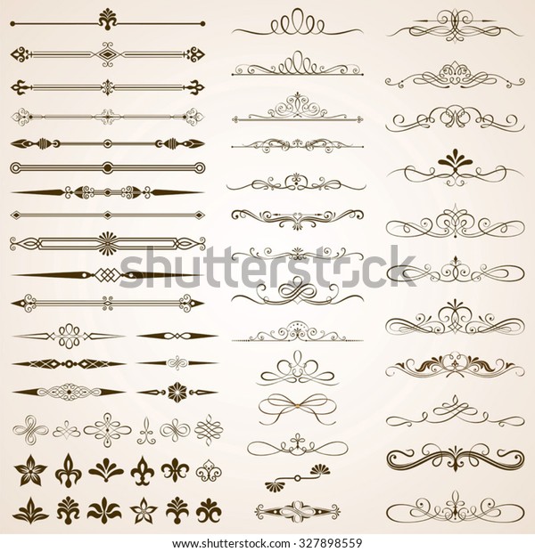 Set of\
Calligraphic frames, page divider and border elements vector\
illustration with all separated\
elements.