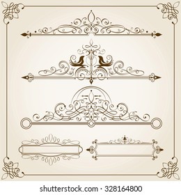 Set of Calligraphic Frames vector illustration with all separated elements.
