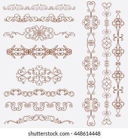 Set of calligraphic hand drawn borders. Can be used to decorate invitations, wedding invitations, text, cards, fliers, retro postcards.