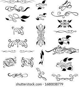 Conjunto de elementos decorativos dibujados a mano por caligrafía