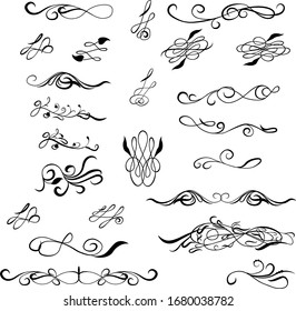 Set of calligraphic hand drawn decorative elements
