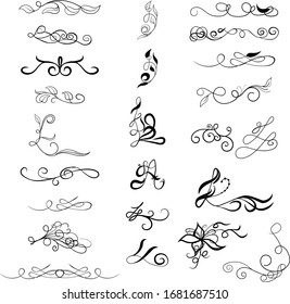 Set of calligraphic hand drawn decorative elements