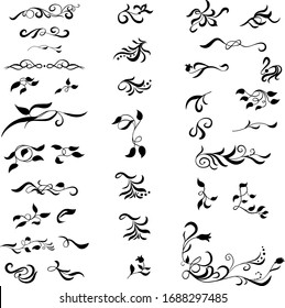 Set of calligraphic hand drawn decorative elements