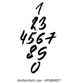 Set of calligraphic ink numbers. Dry brush lettering. Vector illustration.