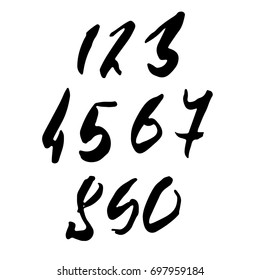 Set of calligraphic ink numbers. Dry brush lettering. Vector illustration.