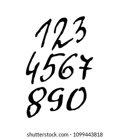 Set of calligraphic ink numbers. Textured brush lettering. Vector illustration.