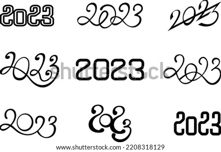 Set of calligraphic inscriptions numbers 2023, vector drawings for the holiday of the New Year. For postcards, posters, etc.