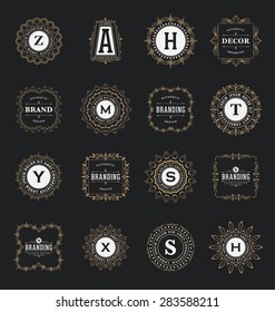 Set of Calligraphic Label Design Templates - Classic Ornamental Style - Elegant luxury frames with typography on dark background - Ideal logos for any business with classic corporate identity visual