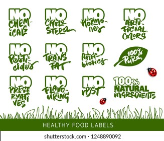 Set of Calligraphic Labels for the Organic and Allergen Free Food