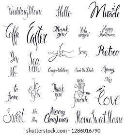 Set of calligraphic lettering Isolated object Vector icon