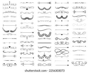Set of Calligraphic line design elements. Decoration elements.Hand drawn line design elements.Vector Illustration