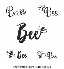 Set of calligraphic logos with bee