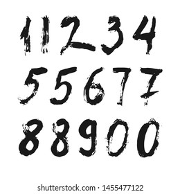 Set of calligraphic numbers painted by black  brush on isolated white background. Lettering for your design. Vector illustration