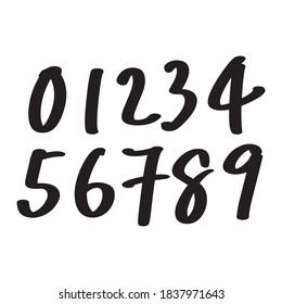 Set of calligraphic numbers painted by pen brush on isolated white background. Lettering for your design. Vector illustration