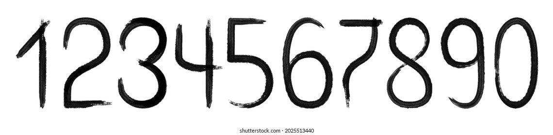 Set of calligraphic numbers painted by black brush. Decorative numbers for books, posters, postcard, typography. Vector.