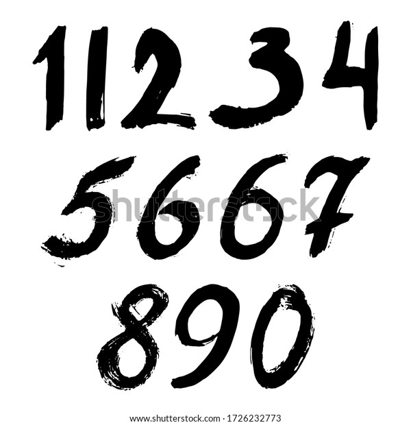 Set Calligraphic Numbers Painted By Black Stock Vector (Royalty Free ...