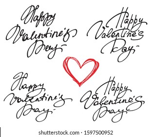 Set of calligraphic quotes for Valentine's Day card. Valentin hand lettering text on white background for greeting cards, Print design. Vector illustration.