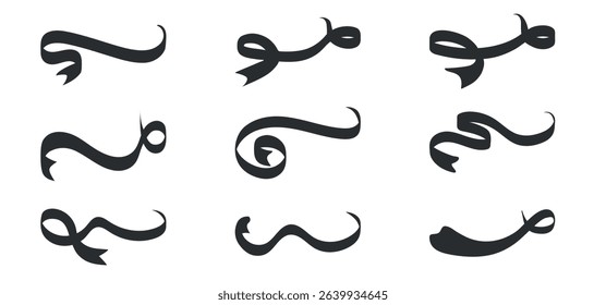 A set of calligraphic strokes to emphasize Swoosh in retro style. Sports symbol typography font, elements. Vector letter tail for baseball design, soccer design.