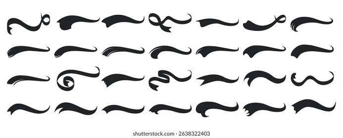 Set calligraphic swoosh underline marker strockes in retro style. Sports symbol typography typography, typographic elements. Tail of letters for baseball, soccer design. Vector illustration