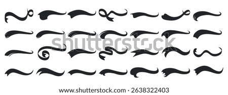 Set calligraphic swoosh underline marker strockes in retro style. Sports symbol typography typography, typographic elements. Tail of letters for baseball, soccer design. Vector illustration