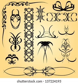 Set of calligraphic symbols for design. Vector illustration.