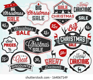 Set of Calligraphic and Typographic Christmas Sale Badges and Symbols in Vintage Style. Vector Illustrations.