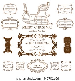 Set of calligraphic and typographic elements, frames, vintage labels, ribbons