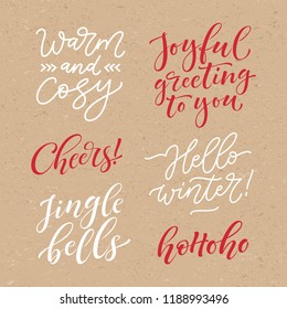 Set of calligraphic and typographic elements for for invitation, greeting card, tags, prints and posters. Vector holidays lettering. Christmas and New Year collection 